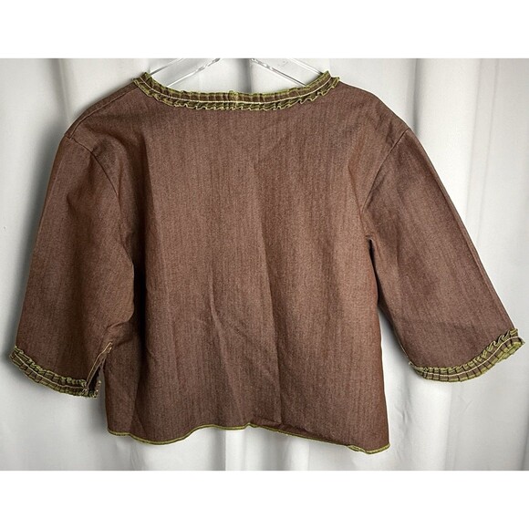 Vintage Molato 2 Piece Brown Denim Green Ruffled Jacket & Skirt Set Sz M - Picture 5 of 9